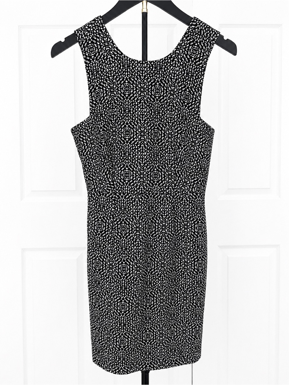 H&M Black and White Patterned Midi Sheath Dress